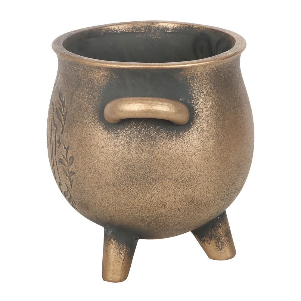 Something Different - Herbal Magic Bronze Effect Terracotta Cauldron Plant pot - Bronze coloured